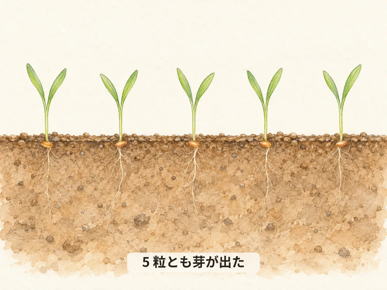 5 粒とも芽が出た