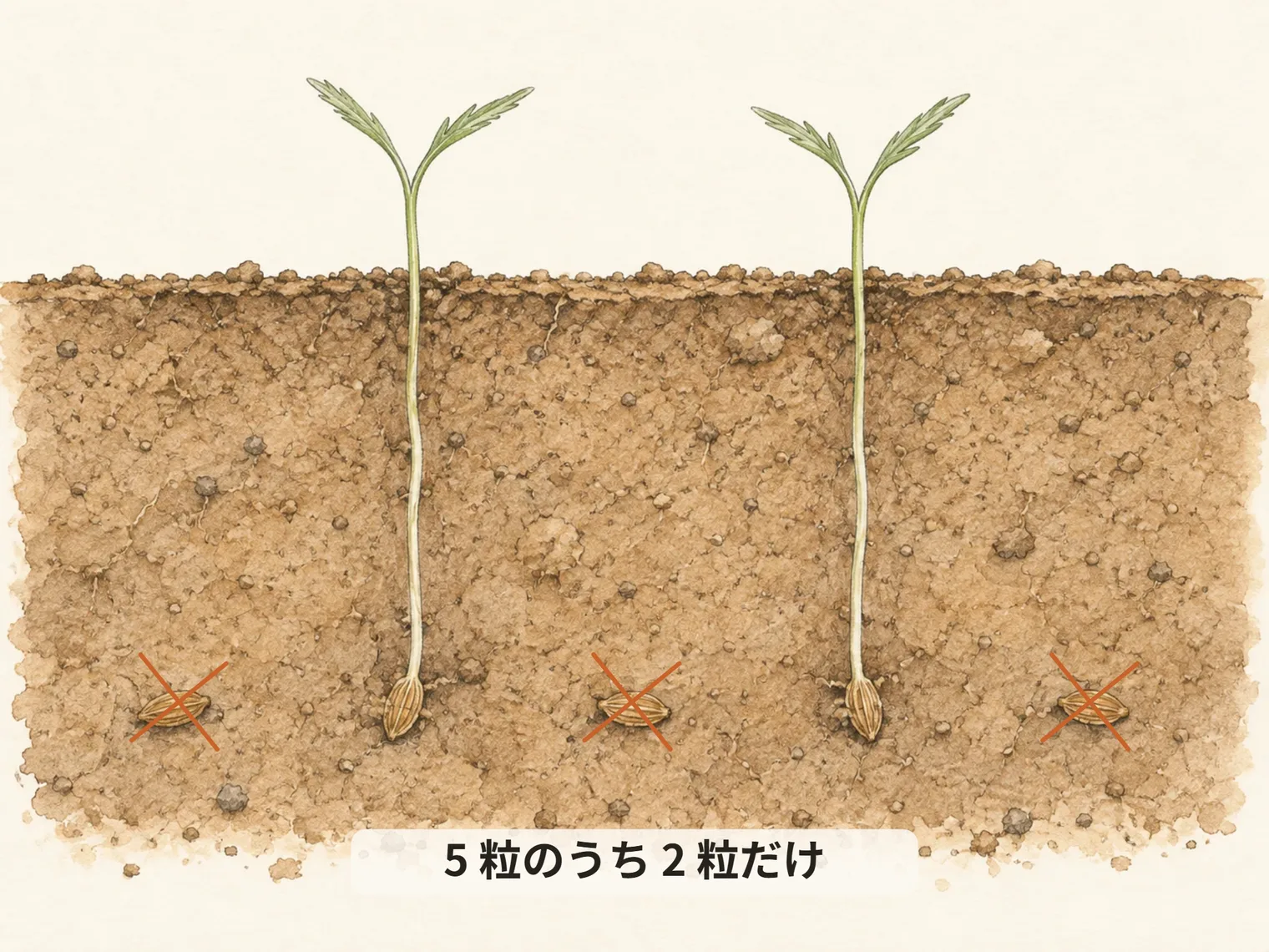 5 粒のうち 2 粒だけ