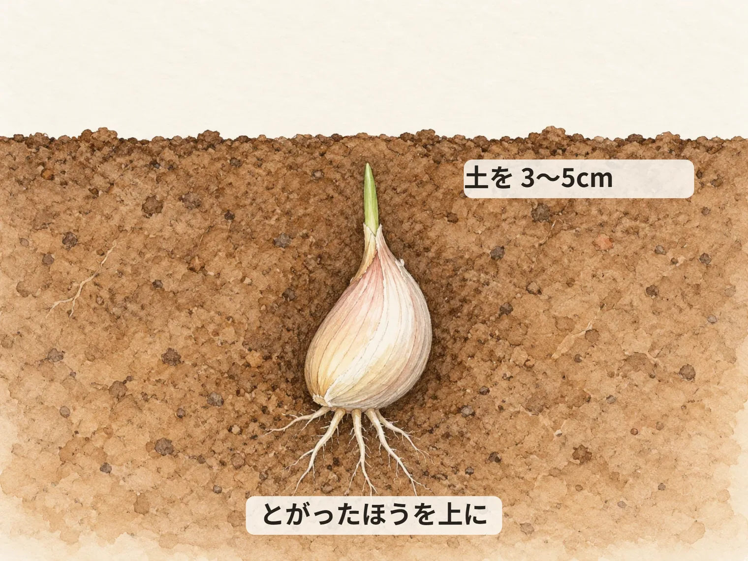 土を 3〜5cm。とがったほうを上に