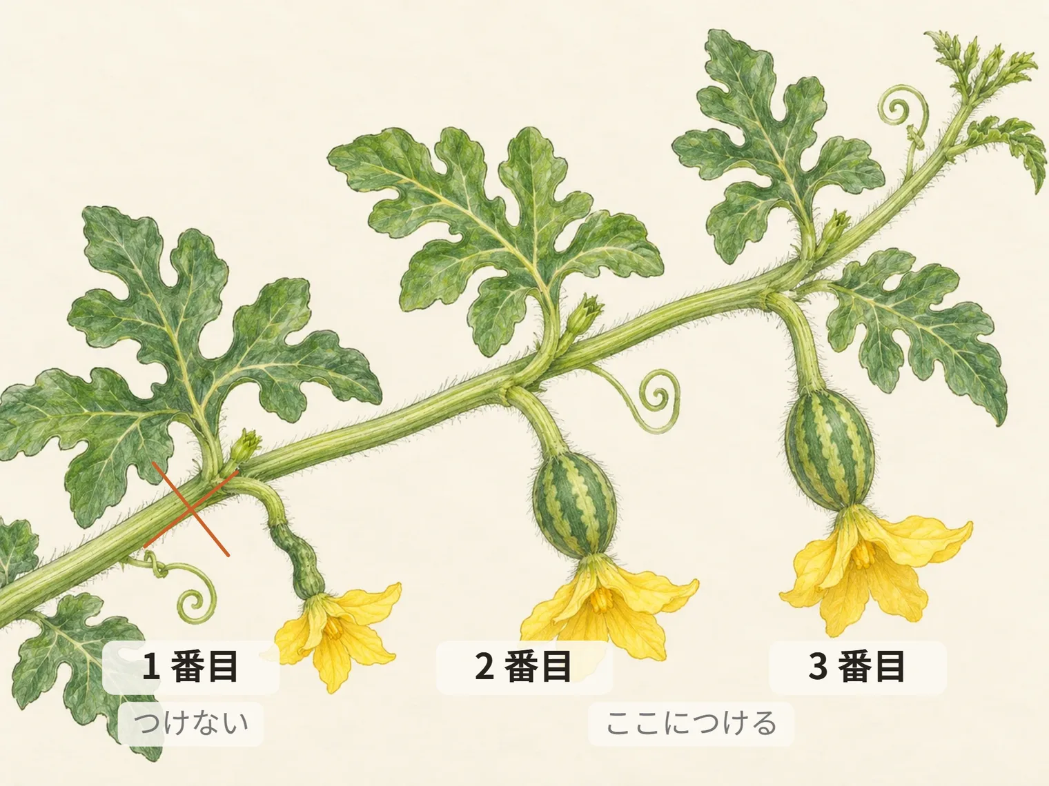 1 番目。つけない。2 番目。3 番目。ここにつける